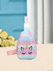 1pc Unisex Kids Nylon Zipper Cute Unicorn Pattern Chest Bag, Suitable For Daily Use, Christmas Gift - Pink - View 6