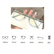 复古圆框无度数眼镜，简约设计，适合日常佩戴，透明眼镜配件，女士眼镜配件 - 綠色 - 查看 3