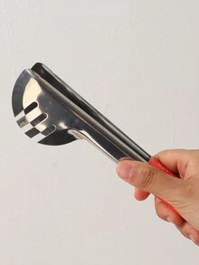 1 pieza Pinzas resistentes al calor de acero inoxidable, herramienta de cocina para cubitos de hielo, pan, pasteles, pasteles, bistecs, pizza - Plateado - Ver 11