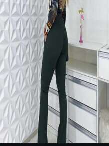 WOMEN'S FLARE PANTS WITH KNIFE POCKET - Verde militar - Ver 2