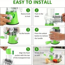 Rotary Vegetable Shredder 3 In 1 Rotary Cheese Grater Round Vegetable Mandoline Blades Handheld Fruit Vegetable Slicer Shredder For Fruit Nut And Vegetable Grate Green - 紅色 - 查看 6