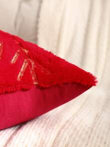 Miater 1pc Christmas Decorative Pillow Cover, Plush Christmas Tree With Gold Sequin Embroidery For Living Room And Bedroom