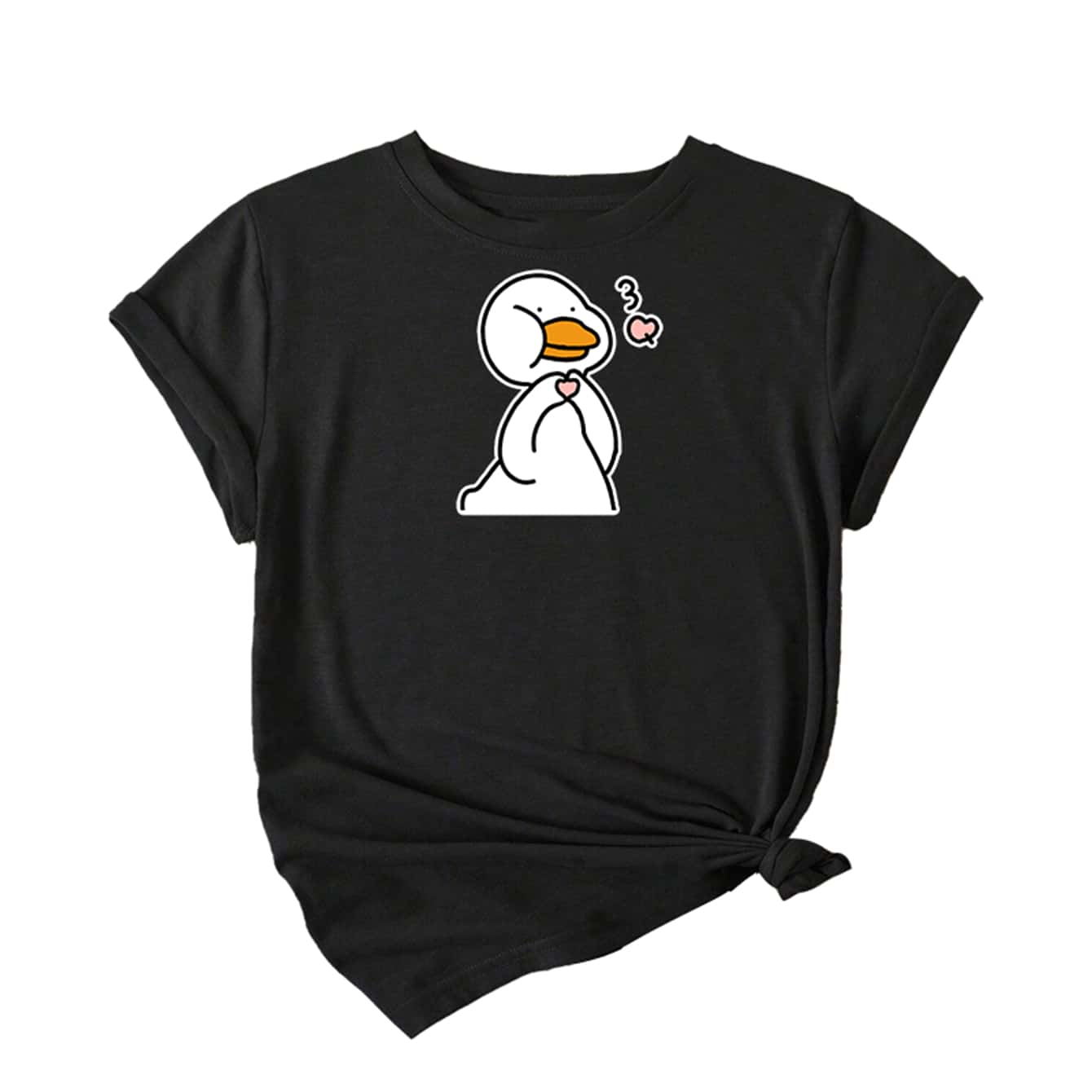Cute Duck T-Shirt Women's Blouse Printed Casual Fashion Premium Cotton - màu đen - Xem 1