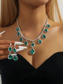 3 Piezas Conjunto De Joyería De Moda Para Mujeres De Boda Con Borlas, Aretes Y Collar De Diamantes De Imitación, Accesorios De Moda Para Fiestas De Lujo