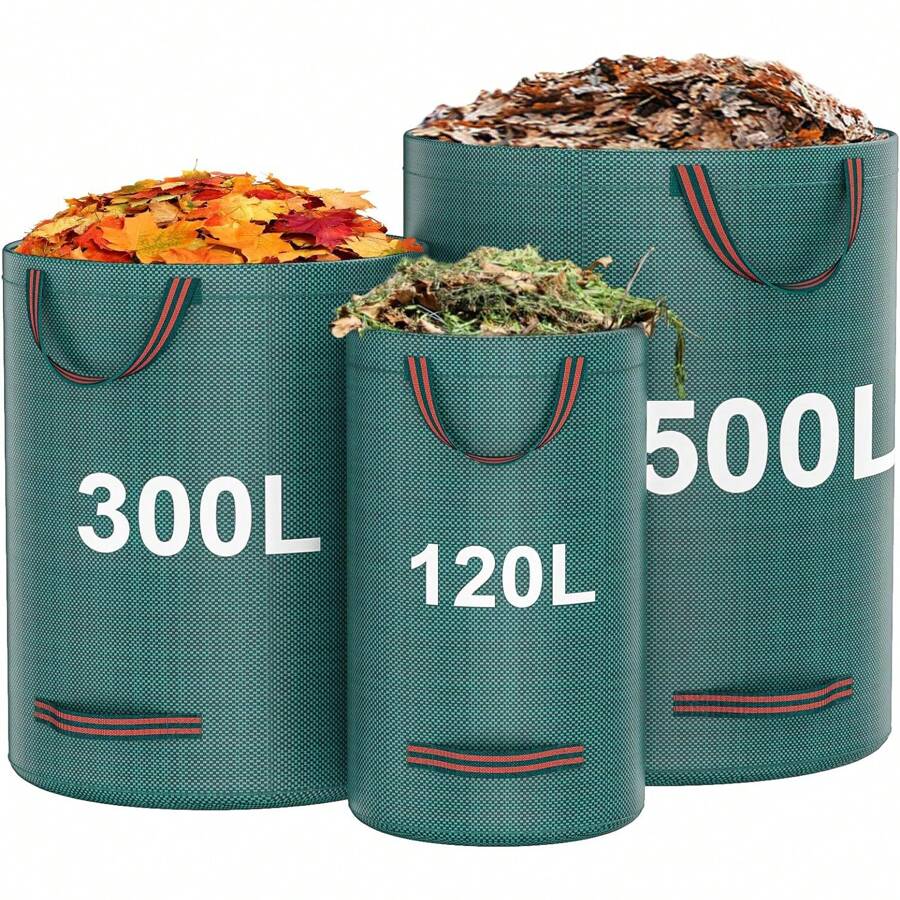 Garden Garbage Bag Heavy-Duty, Green Garden Garbage Bag Reusable, Industrial Fabric And Handle, Garden Garbage Bag, Very Suitable For Collecting Plant Waste Grass And Leaves (500L * 300L * 120L)