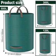 Garden Garbage Bag Heavy-Duty, Green Garden Garbage Bag Reusable, Industrial Fabric And Handle, Garden Garbage Bag, Very Suitable For Collecting Plant Waste Grass And Leaves (500L * 300L * 120L)