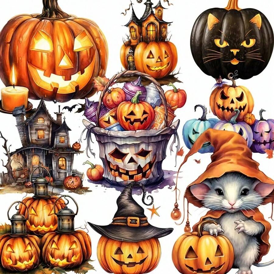 20pcs/Set Colorful 4cm Vintage Paper Pumpkin Halloween Scrapbooking Stickers - Multicolor - View 1