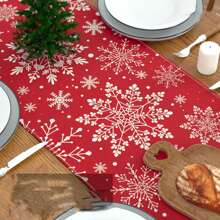 Christmas Table Cloth With Red Snowflake Pattern, New Year Holiday Dining Table Decoration For Kitchen, Indoor & Outdoor, Home Party