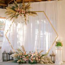 1 chân đế phông nền hình vòm vàng, khung kim loại hình lục giác, bóng bay, đồ trang trí nhà cửa, khung hoa thích hợp cho lễ cưới, tiệc sinh nhật, tiệc chia tay cuộc sống độc thân, kỷ niệm, đạo cụ chụp ảnh, trang trí phông nền đám cưới, khung phông nền tiệc - Vàng - Xem 1