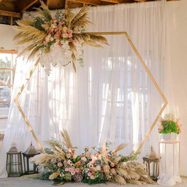 إطار معدني سداسي 1 قطعة من قوس ذهبي، إطار زهري مناسب للزفاف، حفلة عيد الميلاد، ما قبل الزفاف، ذكرى السنوية، دعامة للصور، ديكور خلفية الزفاف، خلفية حفلة