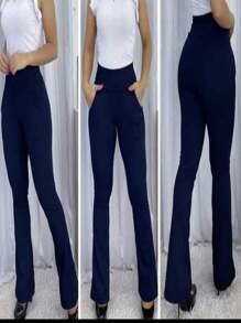 WOMEN'S FLARE PANTS WITH KNIFE POCKET - Blue - View 2