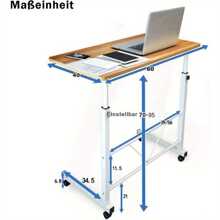 Beistelltisch mit Rollen 60X40 cm Laptoptisch Höhenverstellbar Tisch Mobiler Laptop-Schreibtisch Stehend Computertisch für Büro Schlafzimmer (Gelbes Birnbaumholz)