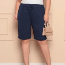 Women's Bermuda Shorts Plus Size Model Comfortable Duna Fabric Fashion - Màu xanh hải quân - Xem 2