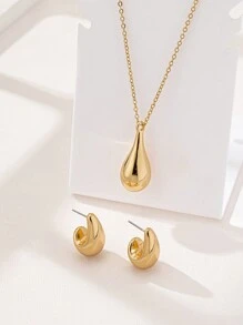 2pcs Women Fashion Minimalist Teardrop Pendant Necklace & Earrings Jewelry Set, Gift