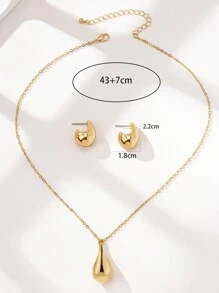 2pcs Women Fashion Minimalist Teardrop Pendant Necklace & Earrings Jewelry Set, Gift