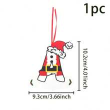 1 件圣诞主题 DIY 26 个字母挂饰，木制装饰，圣诞帽红色字母袜子，适用于圣诞树装饰，DIY 名称。可书写。，圣诞节 - 彩色 - 查看 24