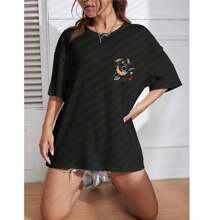 Women's Basic T-Shirt Blouse Cotton T Shirt Plus Size Kids Space Travel Planet Streetwear - 黑色 - 查看 2