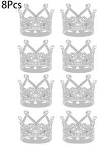 8 piezas Mini corona de aleación pequeña, decoraciones de pastel de princesa, flores y accesorios de fiesta, para boda, cumpleaños, festival - Multicolor - Ver 8