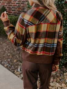Giacca con collo alla coreana, tasca sul petto, bottoni e cerniera, con stampa tartan - Multicolore - Visualizzare 2