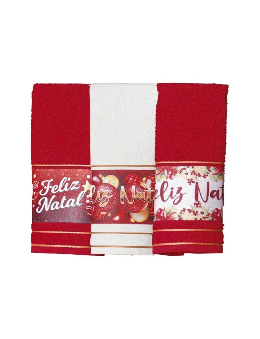 Kit 3 Jacquard Christmas Hand Towels 30x45cm - Đỏ - Xem 1