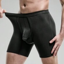 2PCS Anti-Chafing Mens Boxer Shorts Briefs Long Legs Underwear Separate Ball Pouch Support Comfort Pants Breathable Sports Style Underpants - Black - View 5