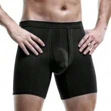 2PCS Anti-Chafing Mens Boxer Shorts Briefs Long Legs Underwear Separate Ball Pouch Support Comfort Pants Breathable Sports Style Underpants - Black - View 4