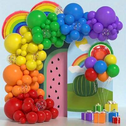104 piezas Kit de arco de globos de colores del arcoíris, decoración de carnaval, fiesta de cumpleaños, aniversario, graduación, vacaciones, celebración, interior y exterior, artículos de fiesta, Navidad