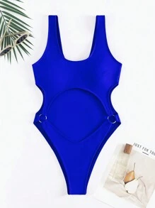 Solid Color Sexy Bandeau Monokini Strapless Cropped Beach Swimsuit, Summer Season - Royal Blue - View 7