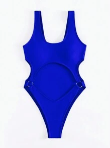 Solid Color Sexy Bandeau Monokini Strapless Cropped Beach Swimsuit, Summer Season - Royal Blue - View 11