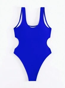 Solid Color Sexy Bandeau Monokini Strapless Cropped Beach Swimsuit, Summer Season - Royal Blue - View 10