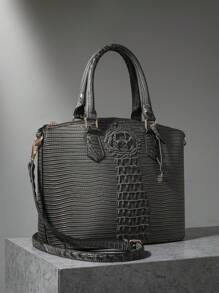 Elegant Crocodile-Embossed Handbag - Opulent Gradient Vintage Style - Spacious Women's Purse With Durable Top Handle - Ideal For Everyday Elegance And Professional Chic