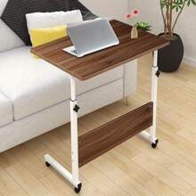 Height Adjustable Mobile Table 40x60-(67-80) Cm Height Adjustable Laptop Table Workstation Laptop Overbed Multi Table With Metal Frame & Rolling Castors - Light Wood Color - Light Wood Color - View 10