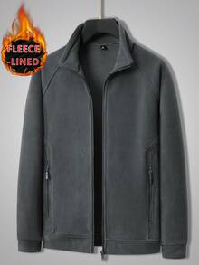 Áo khoác nỉ siêu nhẹ 440g dành cho nam, thu đông, áo khoác cardigan dày lót nhiệt, cổ đứng, túi khóa kéo, thích hợp mặc ở nhà, thể thao ngoài trời, giải trí - Xám - Xem 4