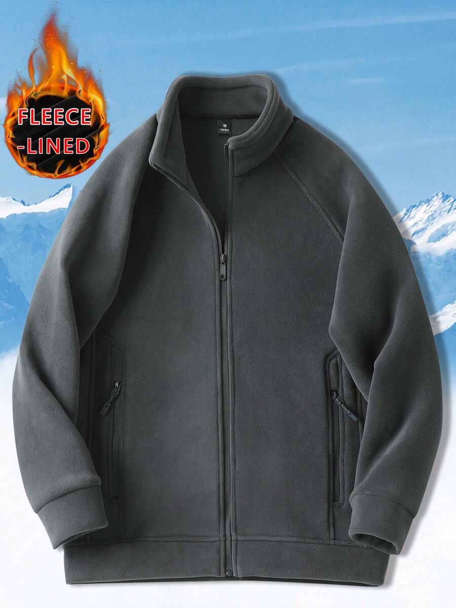 Áo khoác nỉ siêu nhẹ 440g dành cho nam, thu đông, áo khoác cardigan dày lót nhiệt, cổ đứng, túi khóa kéo, thích hợp mặc ở nhà, thể thao ngoài trời, giải trí - Xám - Xem 1
