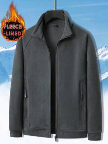 Áo khoác nỉ siêu nhẹ 440g dành cho nam, thu đông, áo khoác cardigan dày lót nhiệt, cổ đứng, túi khóa kéo, thích hợp mặc ở nhà, thể thao ngoài trời, giải trí - Xám - Xem 3