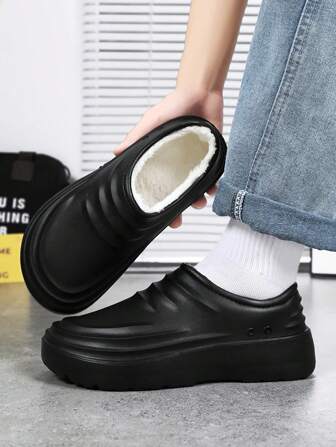 Men's Winter Thermal Chef Shoes, Soft Sole Anti-Slip Thick Bottom Slip-On Work Shoes