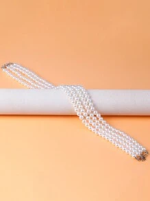 Handmade Multi-Layer Faux Pearl Choker Necklace For Women - White - View 5