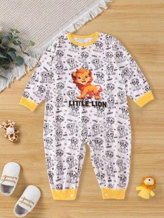 YOUQi Babykleding voor pasgeborenen met schattige leeuwenprint en lange mouwen, jumpsuit voor babymeisjes en jongens, meerdere seizoenen