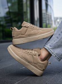 Men's Solid Color Personalized Splicing Low-Top Flat Shoes, Comfortable Lightweight Fashionable Versatile Outdoor Casual Sports Shoes, Couples Shoes - Khaki - View 5