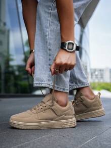 Men's Solid Color Personalized Splicing Low-Top Flat Shoes, Comfortable Lightweight Fashionable Versatile Outdoor Casual Sports Shoes, Couples Shoes - Khaki - View 8