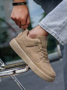 Men's Solid Color Personalized Splicing Low-Top Flat Shoes, Comfortable Lightweight Fashionable Versatile Outdoor Casual Sports Shoes, Couples Shoes - Khaki - View 9