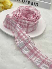 1 pieza Cinta a cuadros con volantes, cinta de satén a cuadros elegante, cinta de tul con flores para ramos, cinta decorativa para lazos - Multicolor - Ver 7