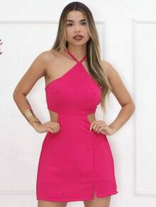 Luna Jumpsuit In Plain And Printed Duna Fabric With A Very Elegant Leg Slit - Màu Hồng Tươi - Xem 1