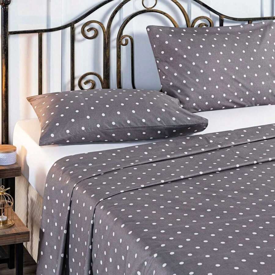4-Piece Double Sheet Set 150 Threads 100% Cotton Vintage Poa - Max Decor - 灰色 - 查看 1
