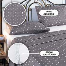 4-Piece Double Sheet Set 150 Threads 100% Cotton Vintage Poa - Max Decor - 灰色 - 查看 4