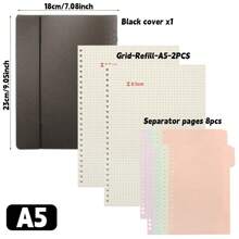 1 套 - A4/B5/A5 活页夹笔记本可再填充空白/线/网格/康奈尔可用可更换金属环计划器螺旋笔记本办公室夹活页夹日记本适用于大学学校用品文具 26 孔返校圣诞新年礼物