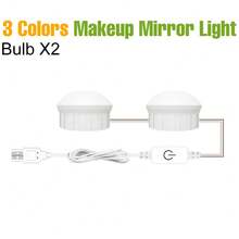 QNBDG LED女士化妆灯泡 3色切换 专业触摸开关 无级调光 女士梳妆台补光灯 可调亮度 USB 5V 洗手间浴室美容镜柜梳妆灯 卧室衣帽间无频闪 节能护眼居家小夜灯装饰照明 简约北欧风格 旋转缩线 暖白/冷白/自然白 2/6/10/14灯泡 粉色/白底 - LED Makeup Light-Touch Switch(Stepless Dimmable) - 查看 19