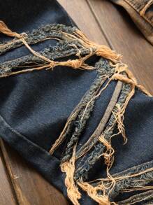 青少年男孩时尚直筒流苏牛仔裤，直筒流苏牛仔裤 - 彩色 - 查看 6