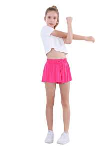 3 Pieces EXARUS Girls Butterfly Shorts Flowy Athletic 2 In 1 Tennis Gym Cheer Skirt Skort Dance Running Preppy Clothes 6-14Y - SET-4 - 查看 5