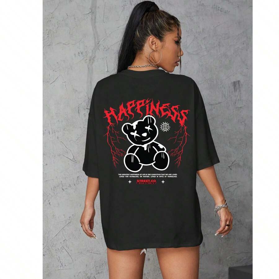 Haffness Street Co Swag Oversized Women's Basic T-Shirt Blouse Cotton Plus Size Kids T Shirt - 黑色 - 查看 1